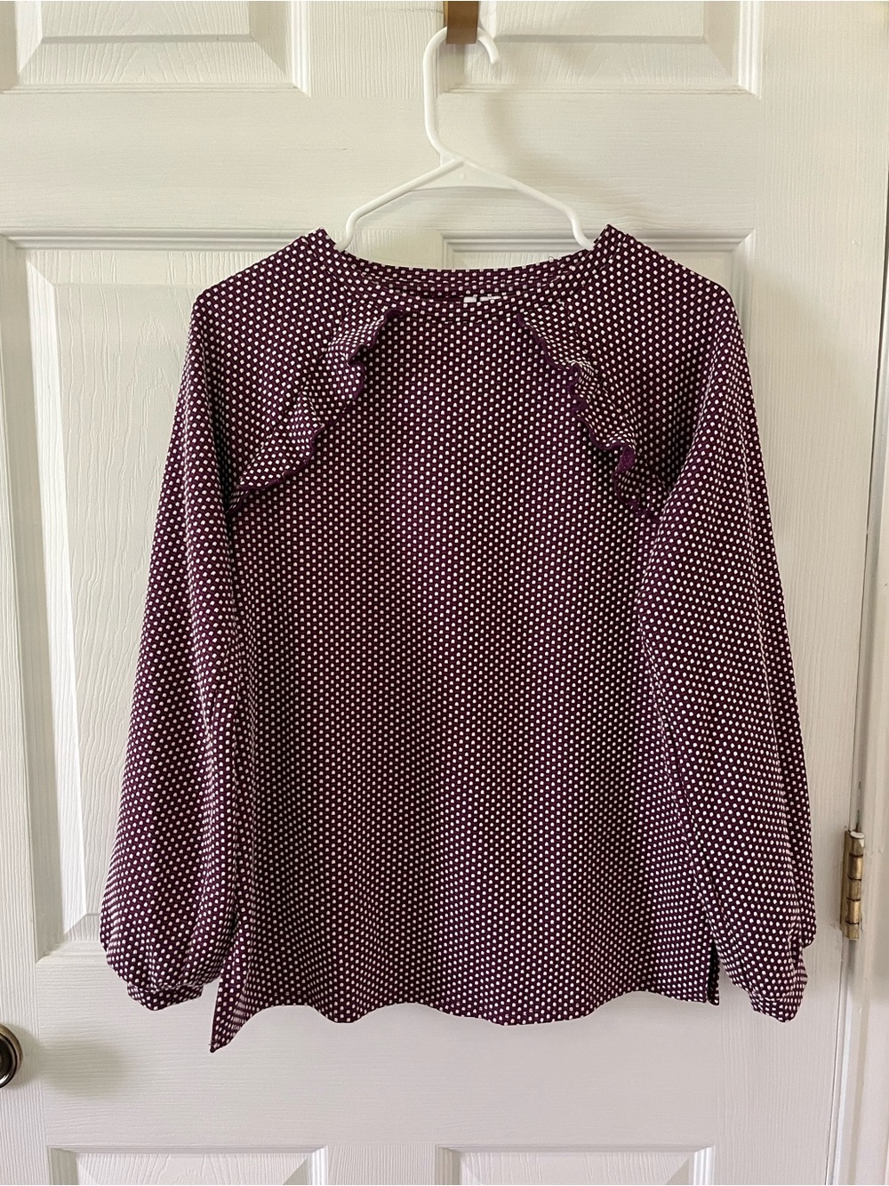Elle Purple Polka Dot Ruffle Long-Sleeve Blouse